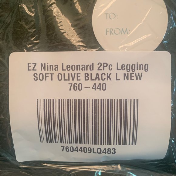 NWT EZ BY NINA LEONARD 2 PIECE LEGGING SET SOFT OLIVE GREEN & BLACK LARGE - Picture 7 of 8